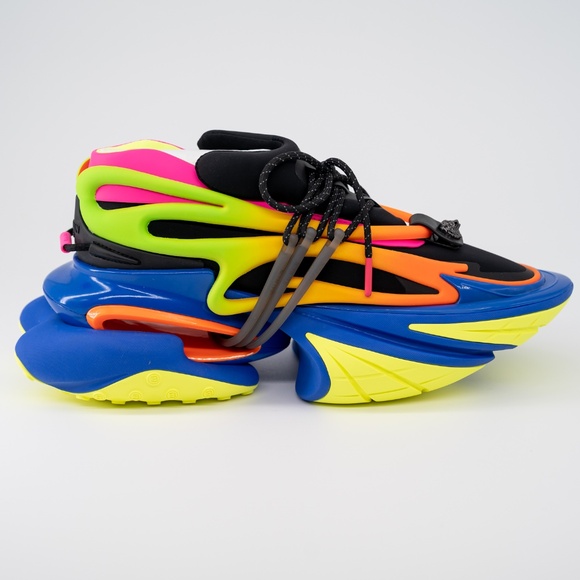 size 43/ US 10 - Balmain Unicorn Black Multicolor Yellow Blue Sneakers Neoprene - Picture 7 of 13